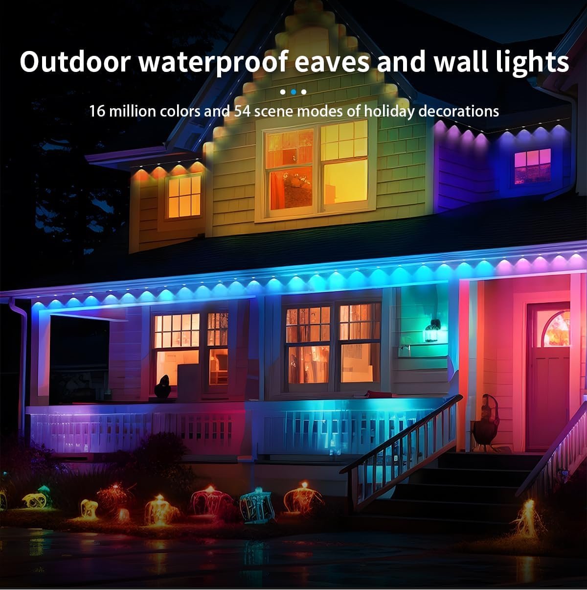 Permanent Outdoor Lights - 49ft Smart RGB Outdoor Lights, Strips Waterproof Outdoor IP68 Outside LED Eaves Lights with App Control,Music Sync Strip Lights for Eave, Roof, Party,Garde,Room Decor