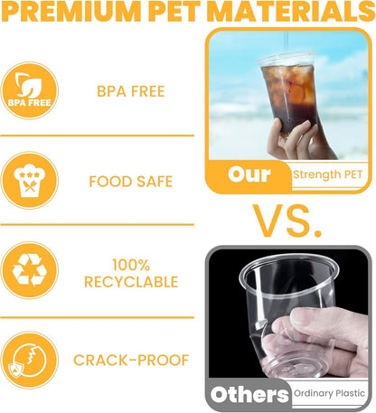 100Pcs 16 oz Plastic Cups with Lids and Straws, Disposable Clear Plastic Cups with Lids for Iced Coffee (16 oz)-Praty-Wedding-Celebration