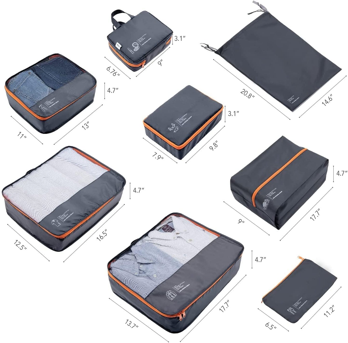 DIMJ Travel Suitcase Organizer, Travel Set Useful Accessories Organizer for Suitcases Travel Kit, Dark Black-(Classic)