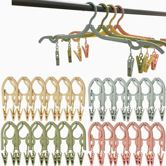 iDopick 16 PCS Travel Hangers,Portable Folding Clothes Hangers,Clothes Hangers with 32 Clips,Travel Accessories Foldable Clothes Drying Rack for Outdoors,Plastic Foldable Non Slip Clothing Hangers