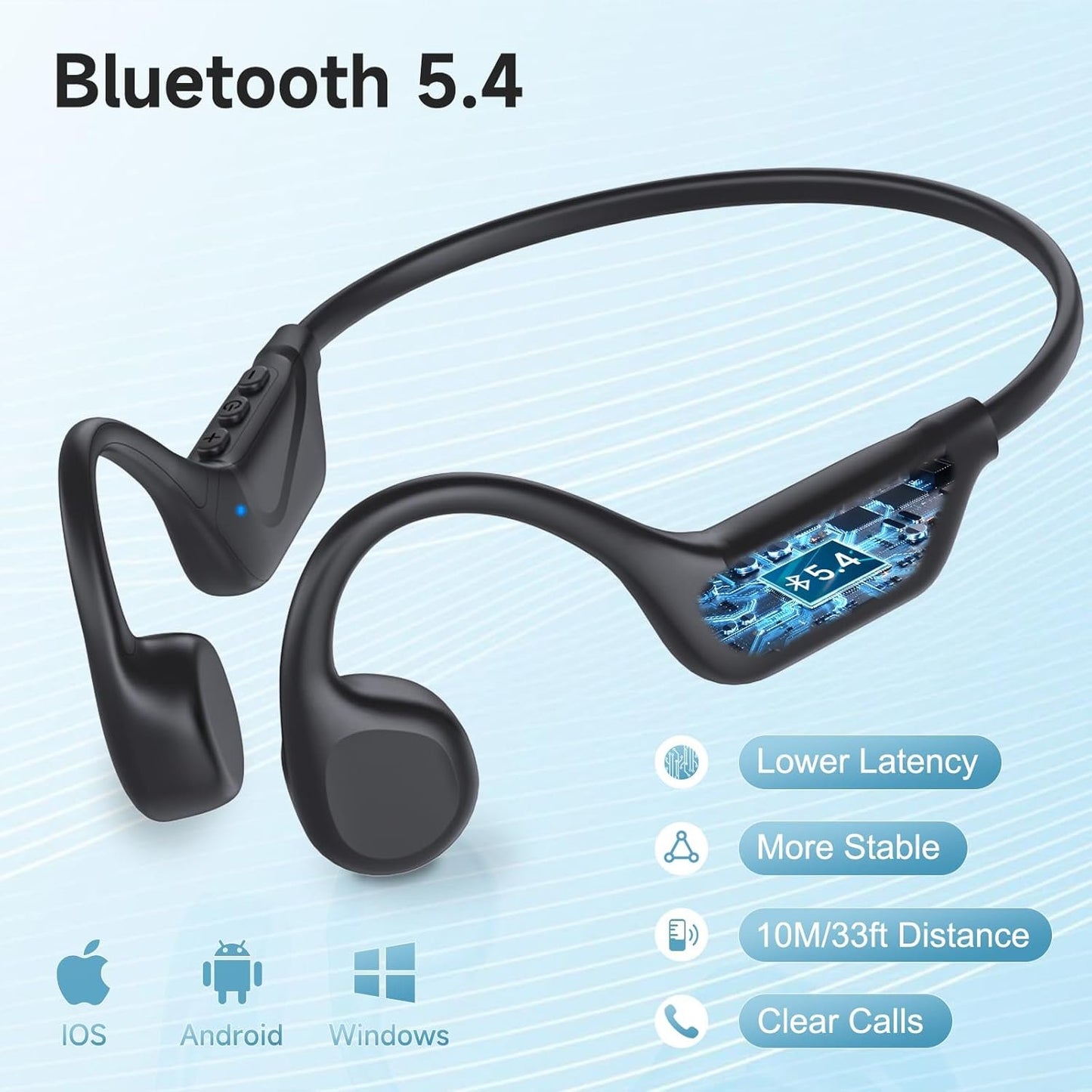 IFECCO Bone Conduction Headphones Bluetooth 5.4 - IPX5 Waterproof Bone Conduction Earbuds with Mic,Open Ear Wireless Sport Headphones for Cycling Running Hiking Bicycle