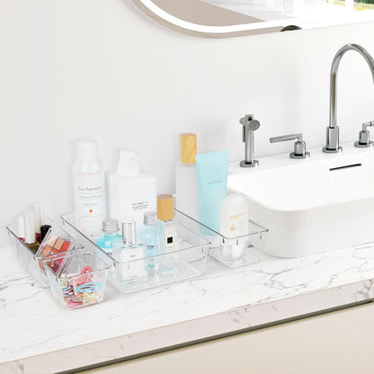 Vtopmart 25 PCS Plastic Clear Drawer Organizer, Acrylic Desk Drawer organizers, Organization and Storage for Makeup, Bathroom, Office, kitchen, Bedroom