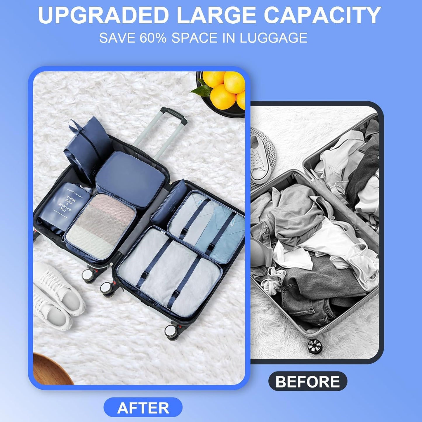 10 Pieces Clothes Pockets Set Travel Cubes Cosmetic Bags Waterproof Storage Bags Travel Accessories (Navy)