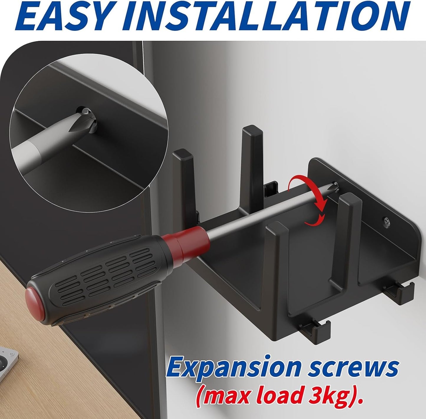 sciuU Wall Mount for Router, TV Box, Modem, Network Switch – Shelf for 2 Devices with Thickness < 3.8 cm / 4.3 cm – Compatible with Apple TV, Xiaomi Mi Box, Roku, TP-Link, ASUS, Sky Q Mini