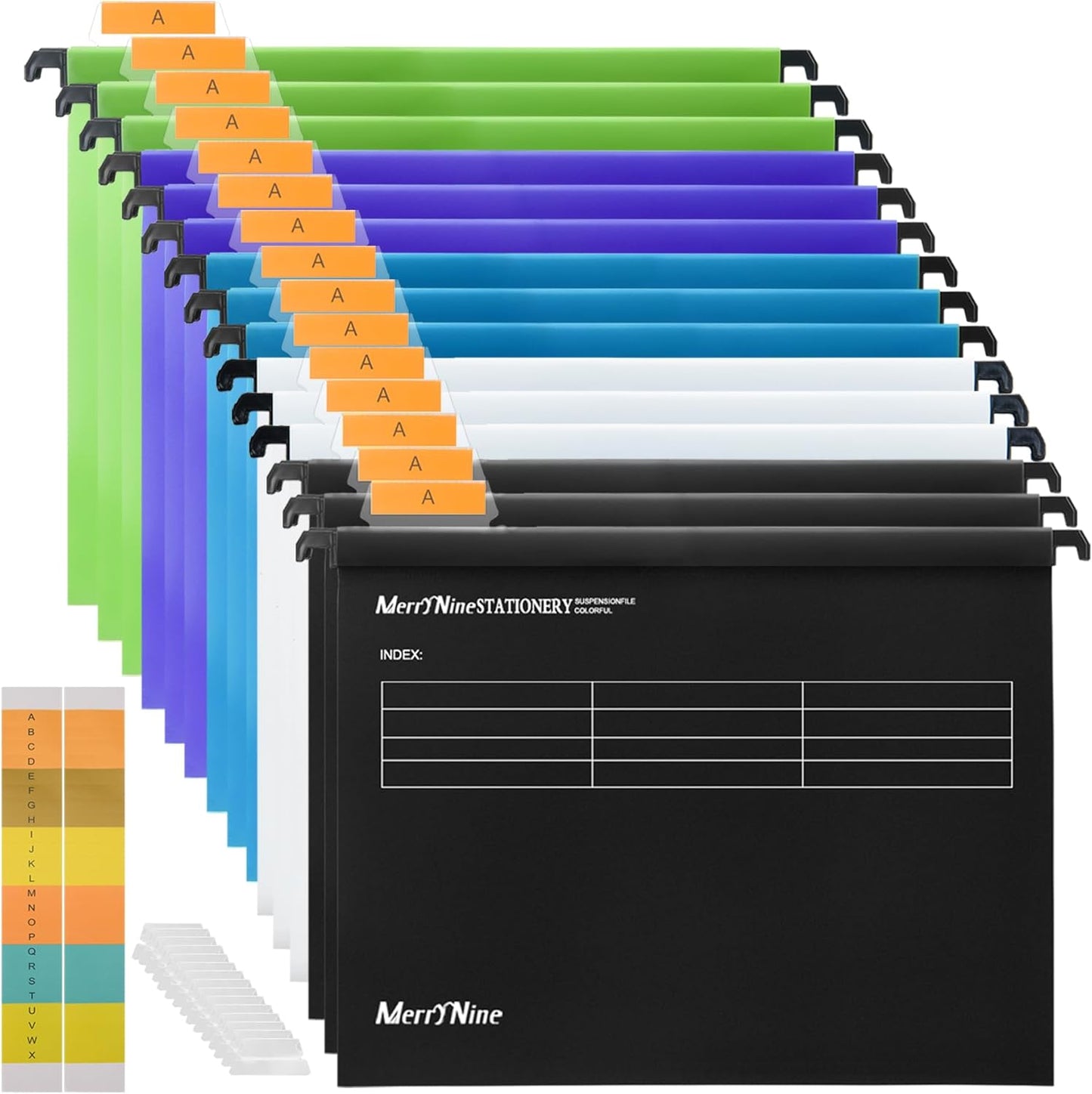 MerryNine A4 Suspension Files, 15PCS Polypropylene Filing Cabinet Suspension Files with Tabs and Card Inserts for School Home Work Office Organization