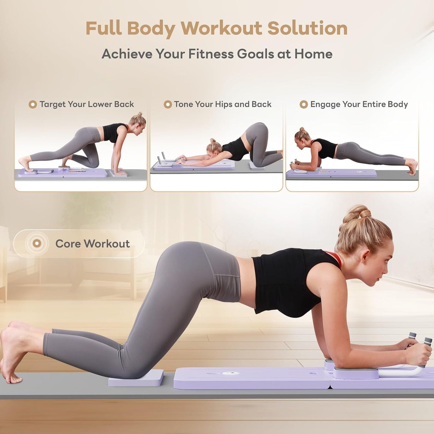 Foldable Pilates Reformer Ab Machine with Automatic Rebound Function for Home Gym - Core & Abdominal Strength Training Equipment with Knee Pad - Ab Core Trainer, Push-Up Board