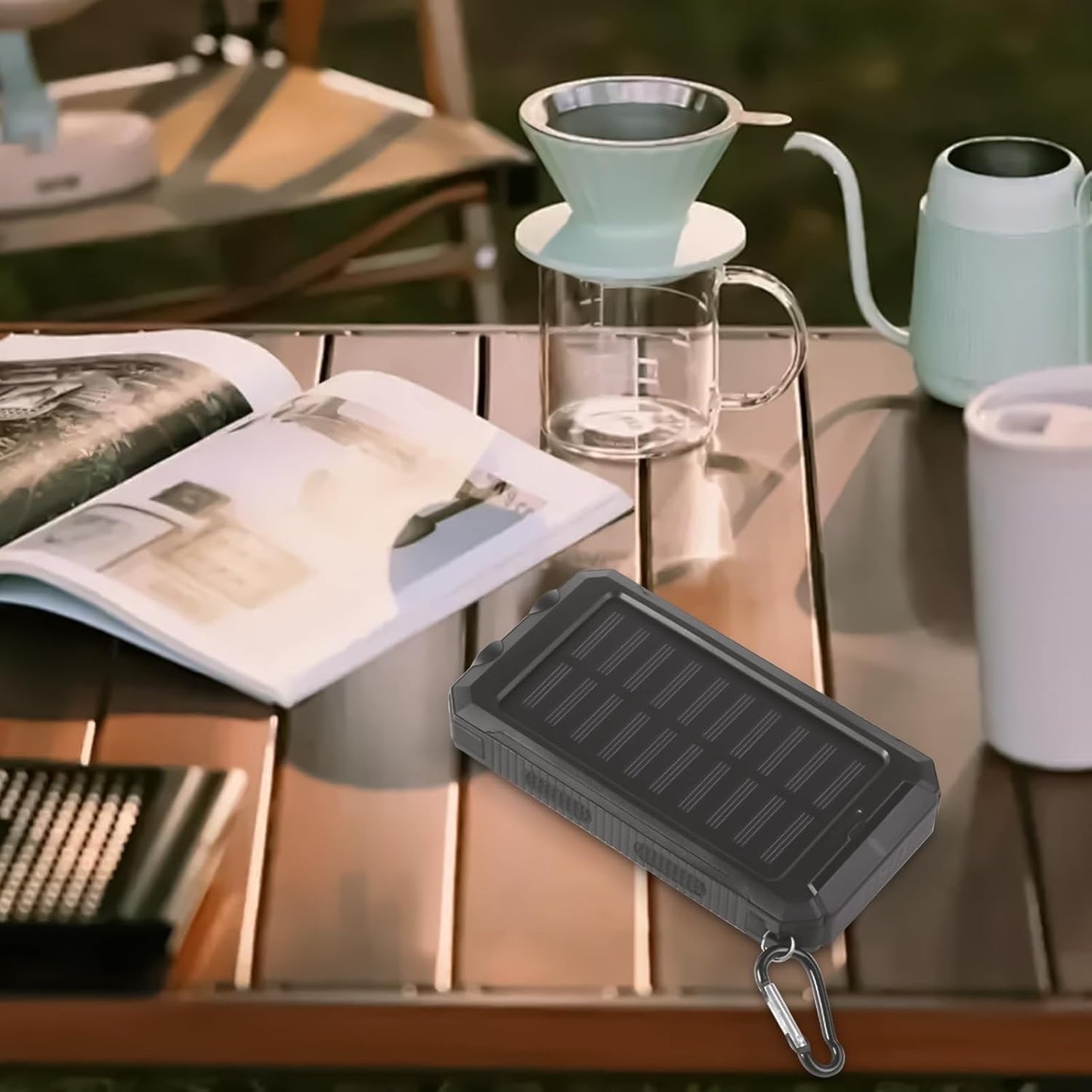 Solar po-wer Bank 20000mah, Waterproof Solar Charger with Flashlight + Compass, Portable Charger with 2 USB Ports Fast Charging Outdoor for Smartphones Tablets and More