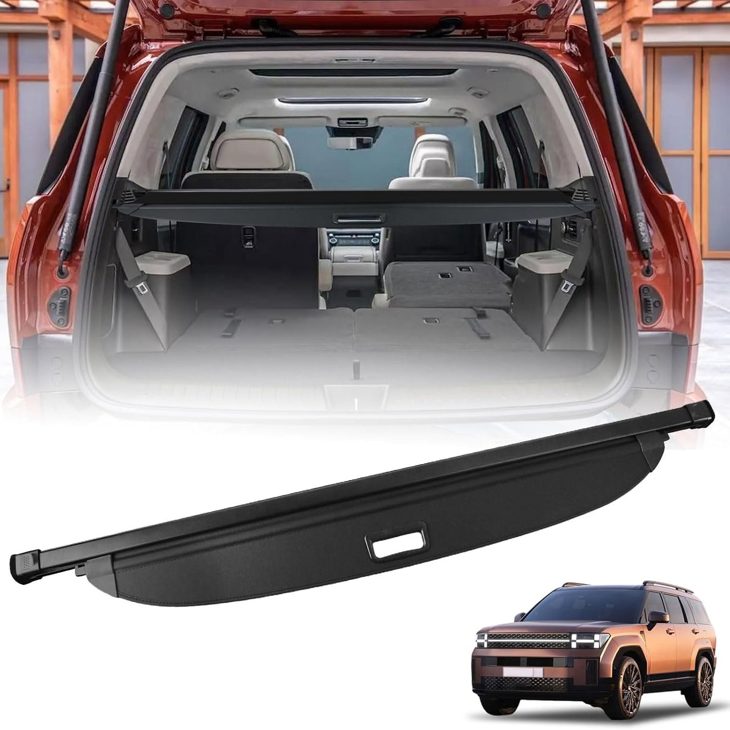 Cargo Cover for Hyundai Santa Fe - Tesmirror Retractable Cargo Cover for 2024 Hyundai Santa Fe Accessories Rear Trunk Security Shade Luggage Security Shield Shade, Only fit 2024