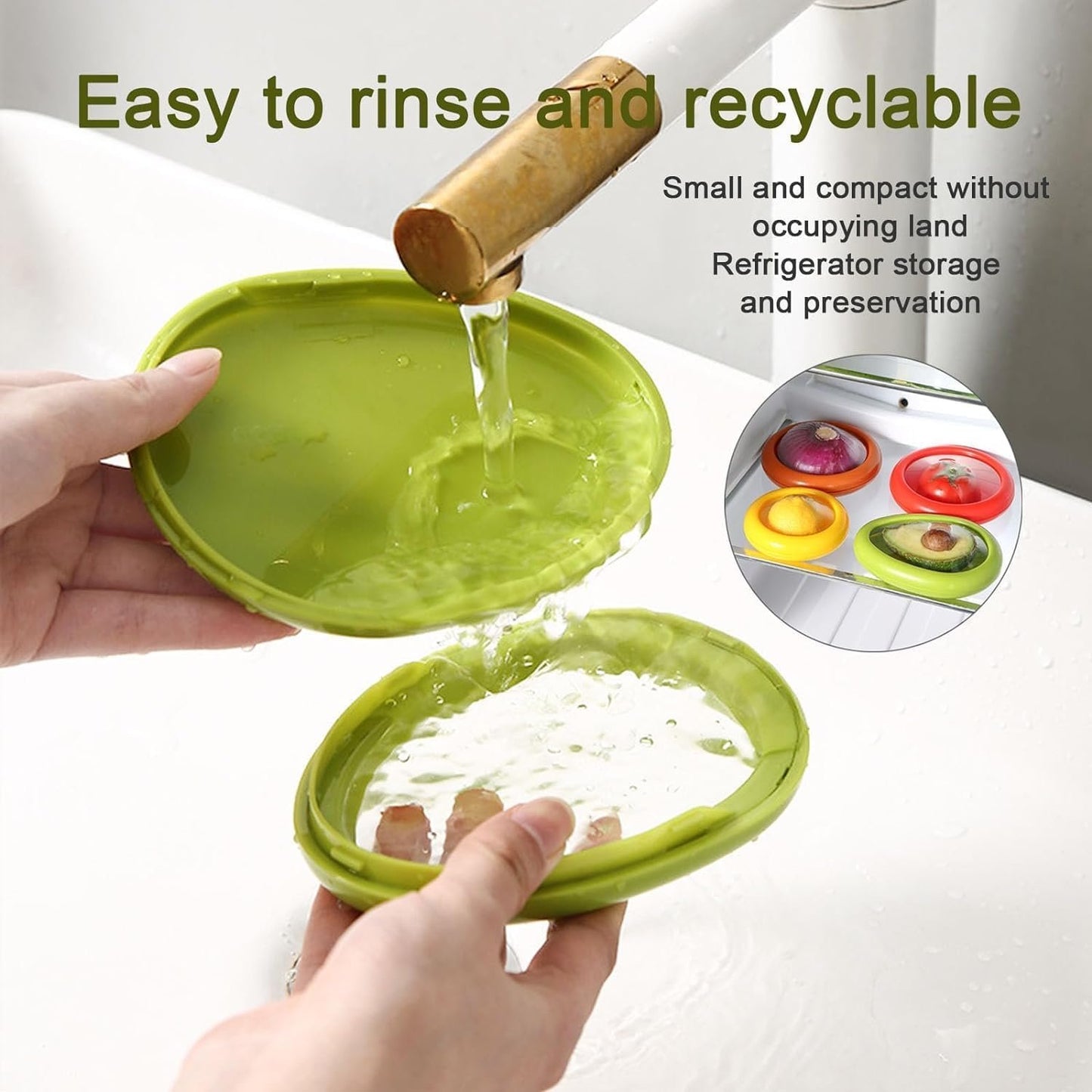 Gieyina 4PCS Fruit And Vegetable Storage Containers,Vegetable Sha Transparent Film Reusable Food Saver Set for Fridgeï¼ŒAvocado Onion Tomato and Lemon Leakproof Keeper, AU-322-2