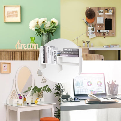 Wood Desktop Organizer, Adjustable Display Shelf Rack for Home Office Desktop Storage Supplies Organization (White)