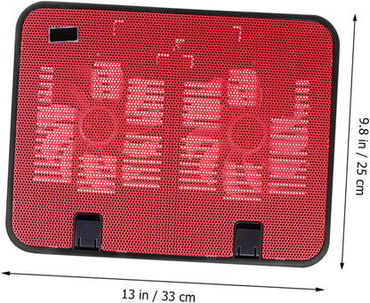 BRIGHTFUFU 14 Inch Notebook Cooler Dual Fan USB Laptop Cooling Pad Slim Stand Metal Panel Fan Red Ergonomic Design Anti Travel-Friendly