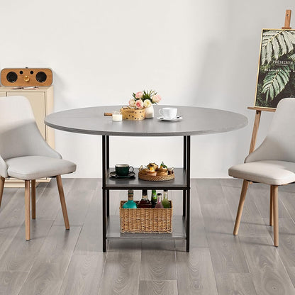 VEVOR Round Dining Table, 47 inch Wood Table for 2-4 Person, Modern Circle Dinner Furniture, Leisure Tables with Storage Shelf and Metal Legs, for Home Kitchen Living Room, Grey (Only Table)