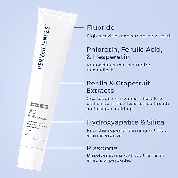 PerioSciences AO Pro Post Whitening Toothpaste with Nano Hydroxyapatite, Remineralizing, 3 fl oz / 90ml - Pack of 2