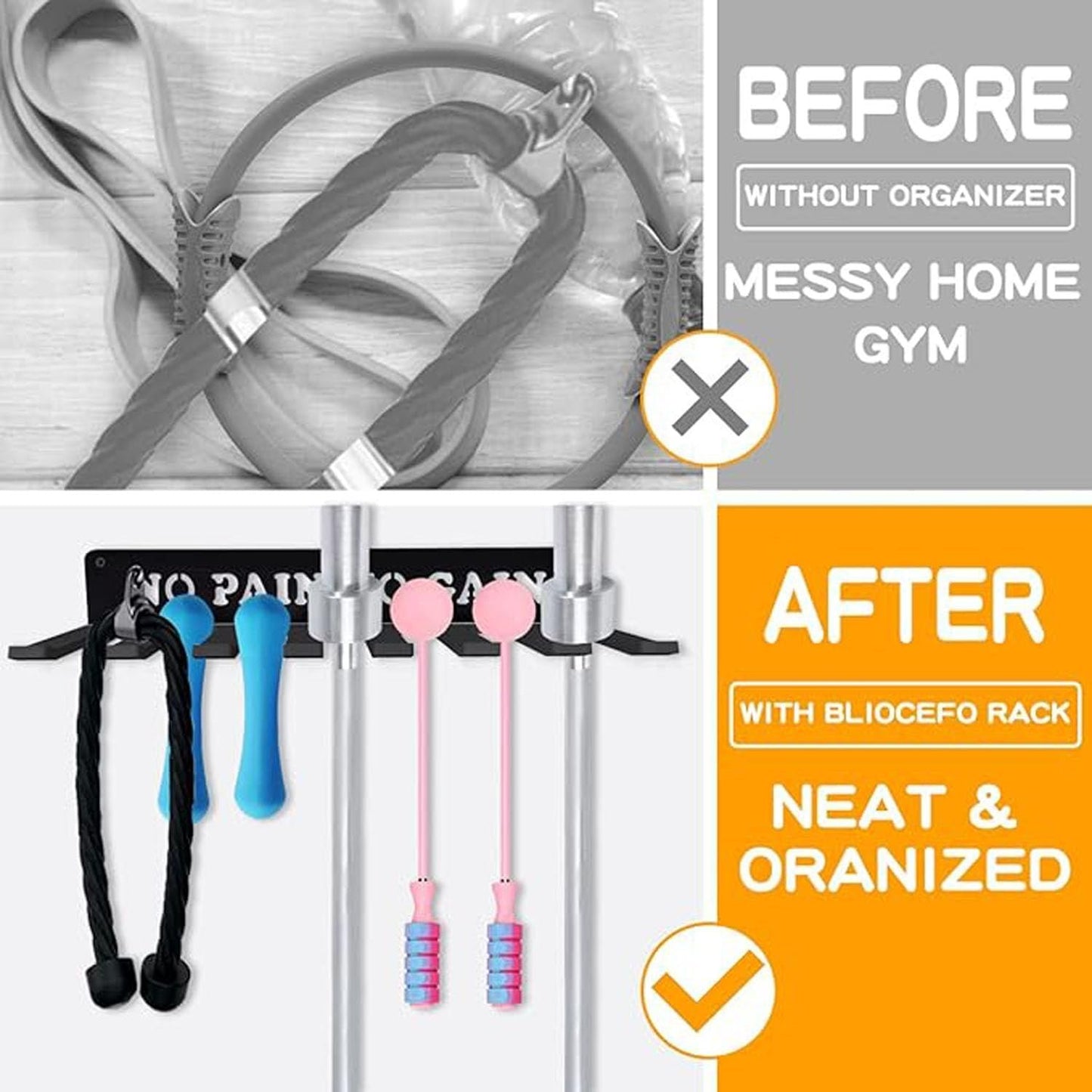MEISO Gym Rack Organizer with 8 Hooks, Gym Equipment Storage Rack, Multi-Purpose Workout Gear Wall Hanger for Home and Pro Storage for Exercise Bands, Barbell Bars, Chains, Lifting Belts