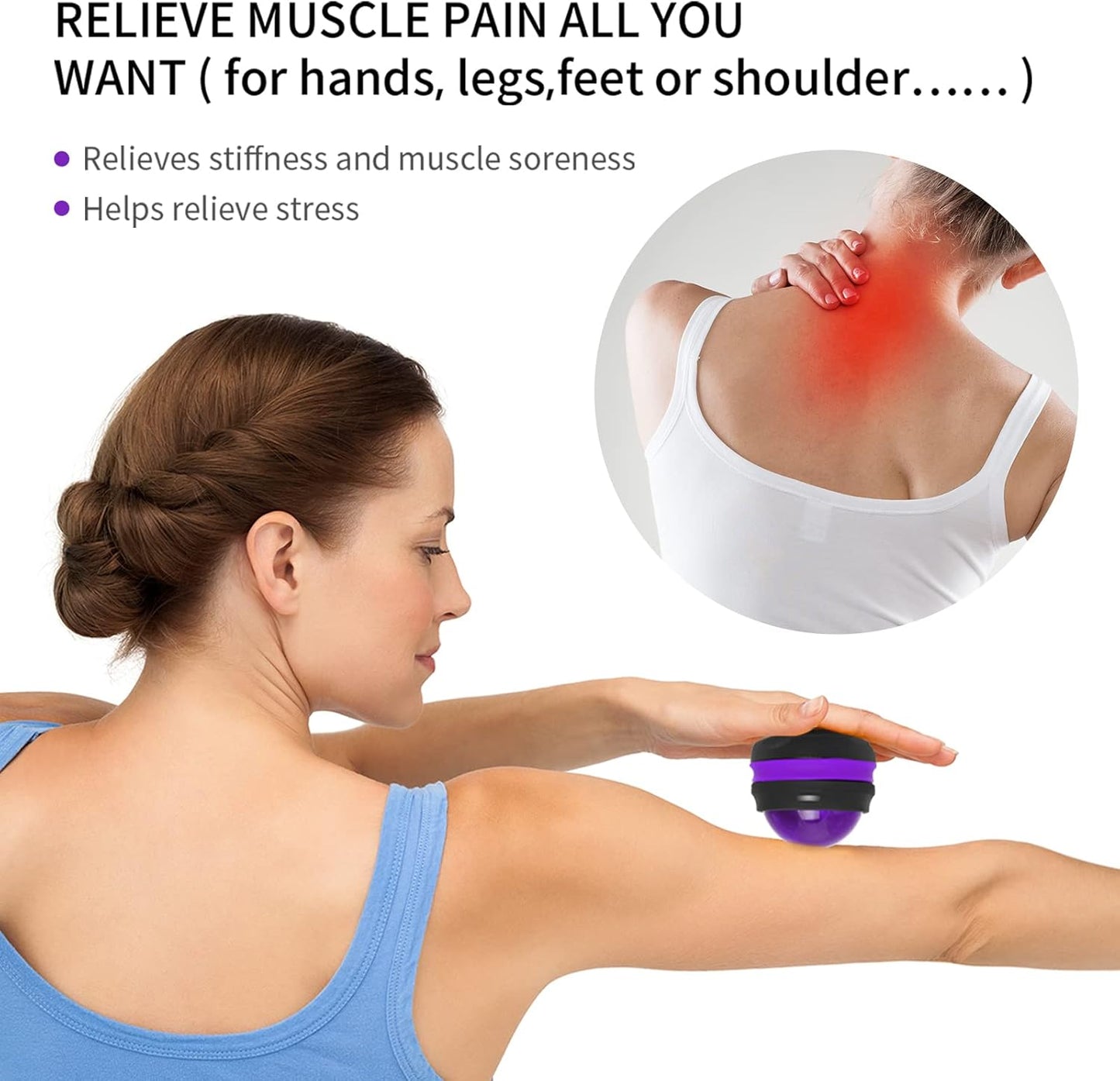 Coolrunner Massage Ball, Manual Roller Massager, Handheld Self Massage Therapy and Relax Full Body Tools for Sore Muscles, Shoulders, Neck, Arms, Legs, Back, Foot, Body(Purple)