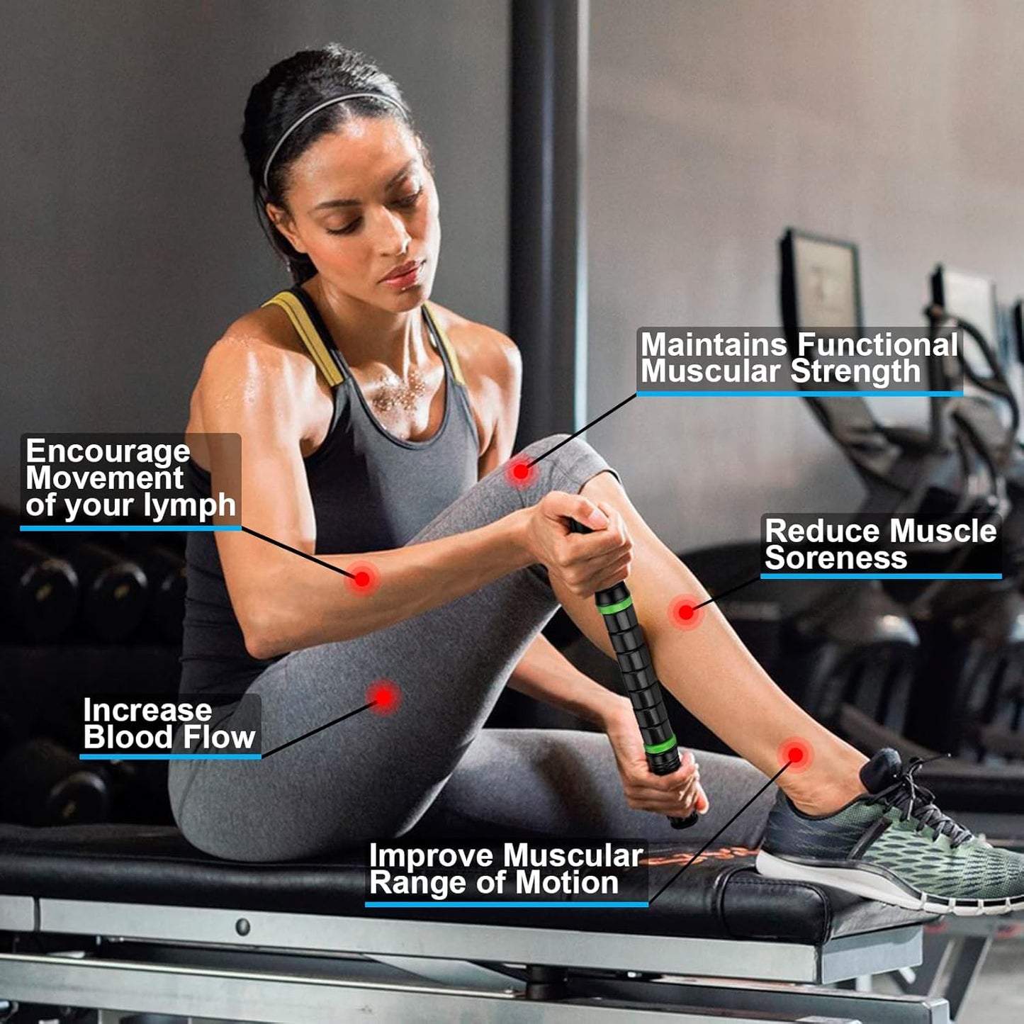 Premium Muscle Roller The Ultimate Massage Roller Stick 17 Inches Recommended by Physical Therapists Promotes Recovery Fast Relief for Cramps Soreness Tight Muscles-Black