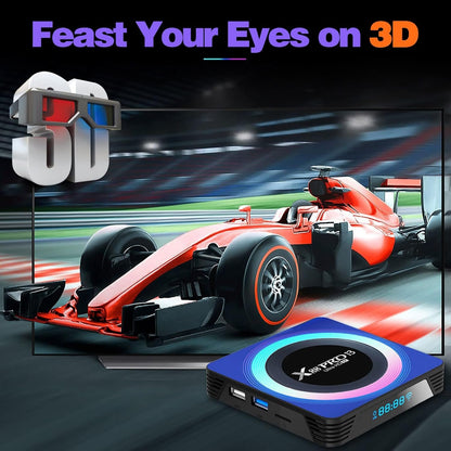2025 Android TV Box 13.0, 6K TV Box Android 4GB RAM 32GB ROM, X88 PRO 13 Android TV Box 4K 6K 8K with RK3528 Quad-Core CPU Wi-Fi 6 2.4G/5G Dual-Band Wi-Fi Bluetooth 5.0 USB 3.0 Android Box