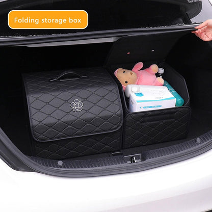 Trunk Organizer for SUV & Sedan, Car Organizers and Storage with Lid Black, Leather Storage Box with Lid, Multi-functional Collapsible Cargo Bins(Large)