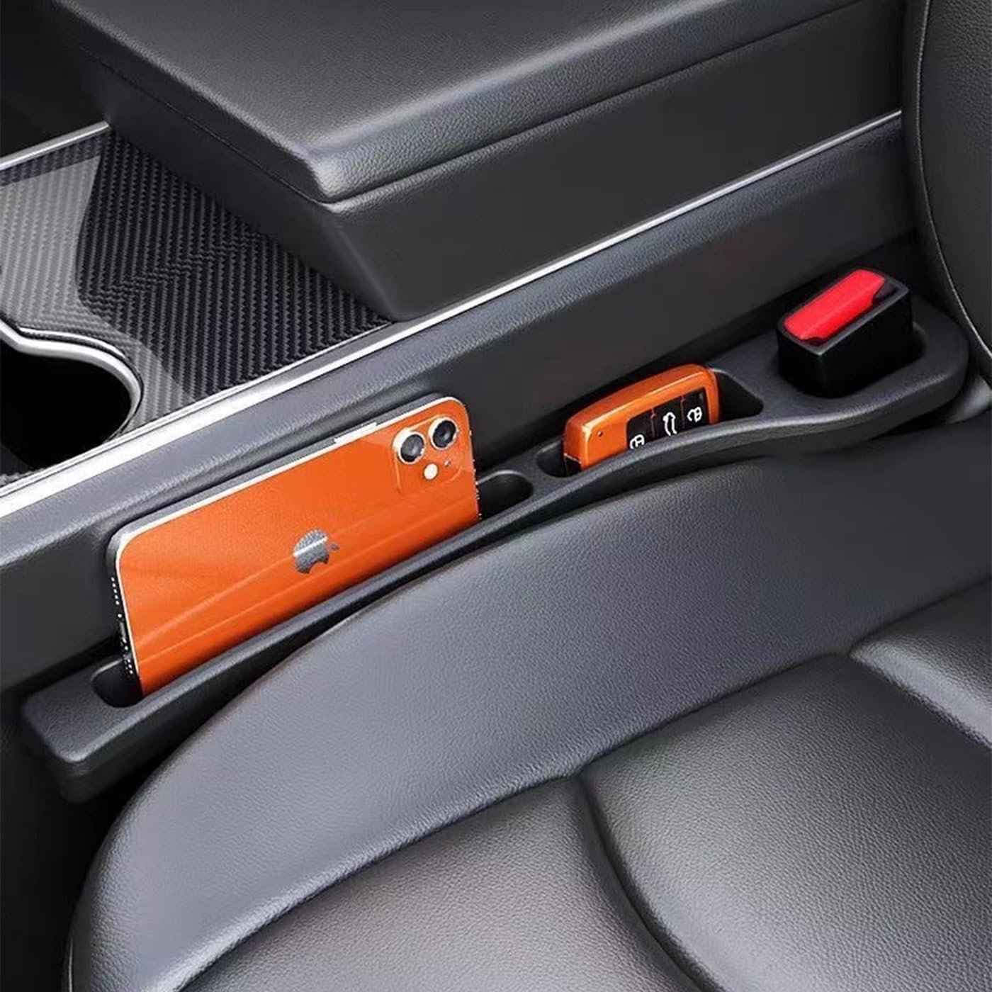 Car Seat Gap Filler of 2, Soft Foam Multifunctional Seat Side Gap Filler with Phone Holder Organizer Fill The Gap Between Seat and Console Stop Things from Dropping Drop Blocker (Black)