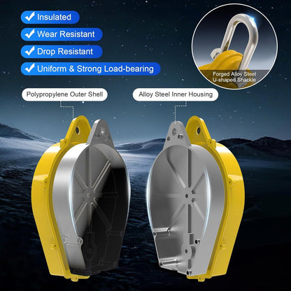 Encreese Self-Retractable Fall Arrester 50FT Double Locking Fall Arrest Protector Fall Protection Gear, Dual Alloy Steel PPE Shell Heavy Duty Hook Cable Wire Rope Roofing Lifeline Safety Lanyard