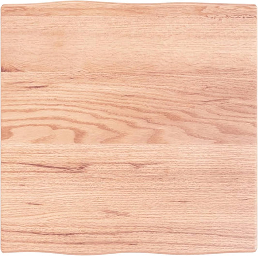 Light Brown Oak Wood Tabletop, 60 x 60 x 2 cm, Solid Treated Wood, Live Edge, Replacement for Coffee Table, Dining Table, Desktop Surface, Kitchen Countertop