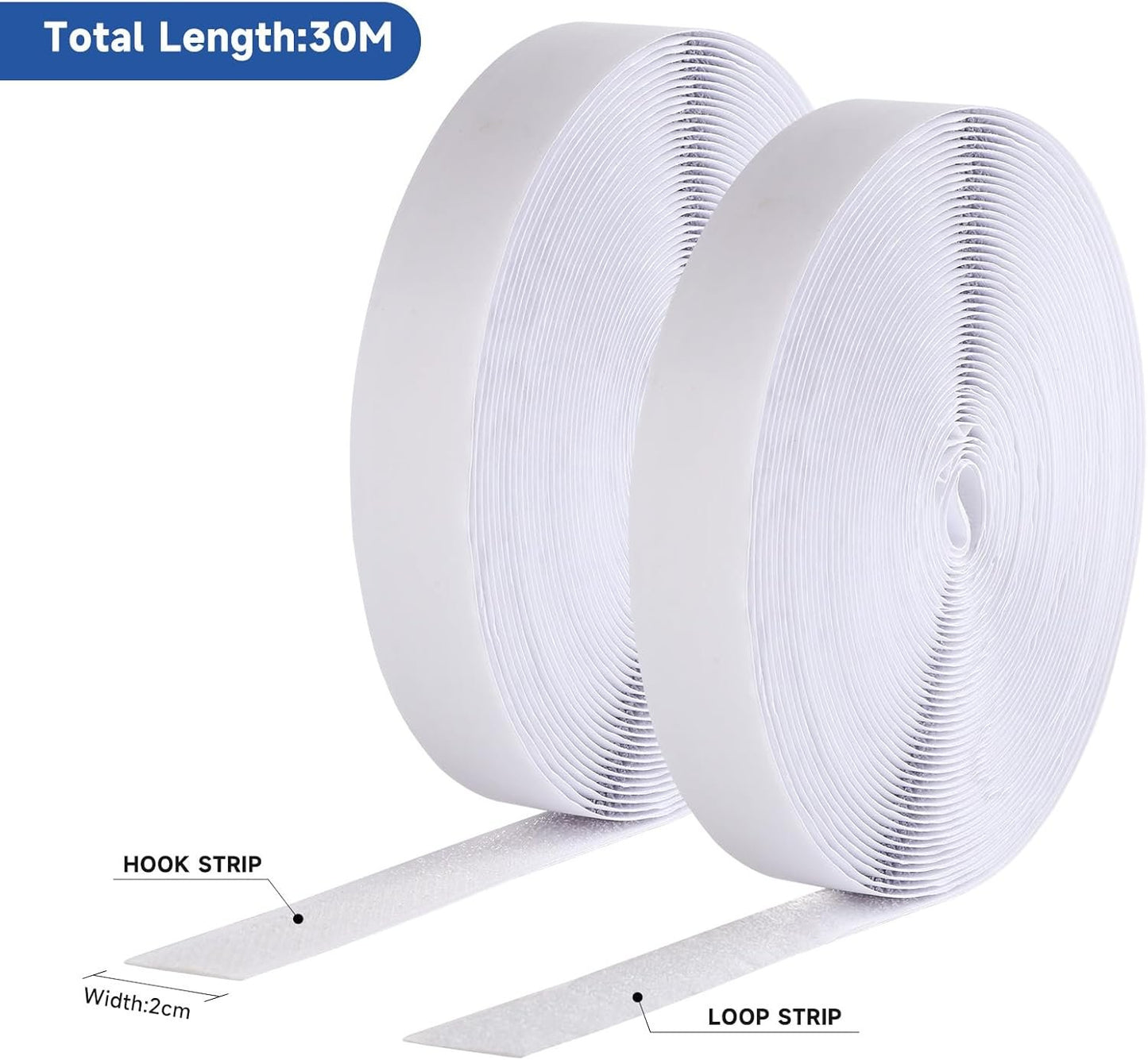 3/4 inch*32.8 ft Hook and Loop Tape Roll, Self-Adhesive Strips Double Sided Tape Heavy Duty Industrial Strength Sticky Fastener for Home, Office, Classroom and Tool Organization