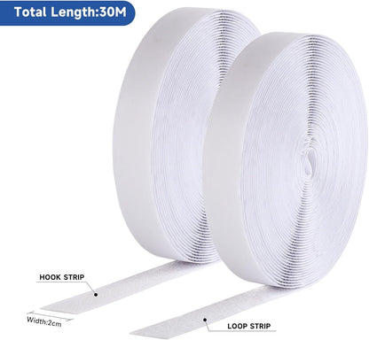 3/4 inch*32.8 ft Hook and Loop Tape Roll, Self-Adhesive Strips Double Sided Tape Heavy Duty Industrial Strength Sticky Fastener for Home, Office, Classroom and Tool Organization