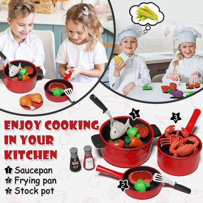 Lehoo Castle Play Kitchen Accessories, Play Pots and Pans Sets for Kids Kitchen, Play Food Sets for Kids, Kitchen Play Set Toddler Cooking Set, Toy Foods for Toddlers 3-5 Girls