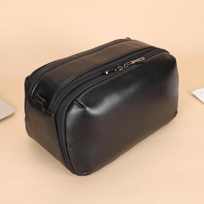 Polare Napa Leather Toiletry Bag for Men Large Travel Cosmetic Case Dopp Kit Shaving Kit Wash Pouch with YKK Zippers (Black)