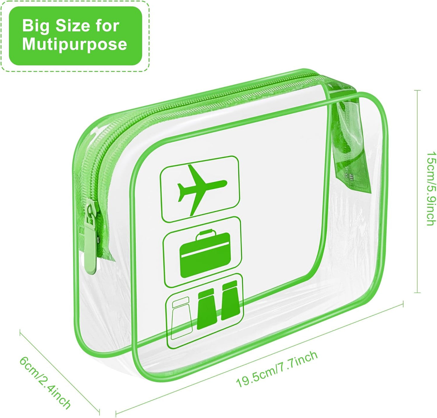 JUNART 3Pcs Clear Travel Toiletry Bags, TSA Approved Cosmetic Makeup Bag, Portable Travel Accessories Airport Airline Compliant Bag for Men and Women (Green)