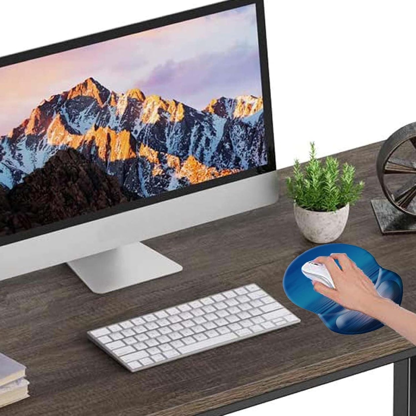 Ergonomic Mouse Pad with Wrist Support, Pain Relief Comfort Wrist Rest Pad with Non-Slip PU Base for Gaming, Home, Office & Travel (Moon Over The River)