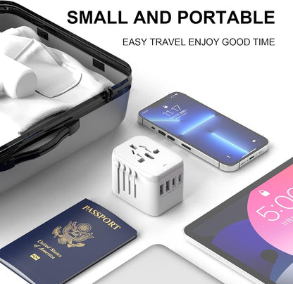 VYLEE Universal International Power Travel Plug Adapter, 5 in 1 European Travel Plug Adapter W/ 3.5A 2xUSB-A and 2xUSB C Wall Charger and Worldwide AC Outlet for Europe USA UK AUS Asia