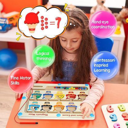 Magnetic Color and Number Maze,Montessori ToyWooden Magnet Balls Puzzles,Toddler Busy Board Game,Preschool Learning Activities,Christmas & Birthday Kids for 3-6 Years Old Girls boy