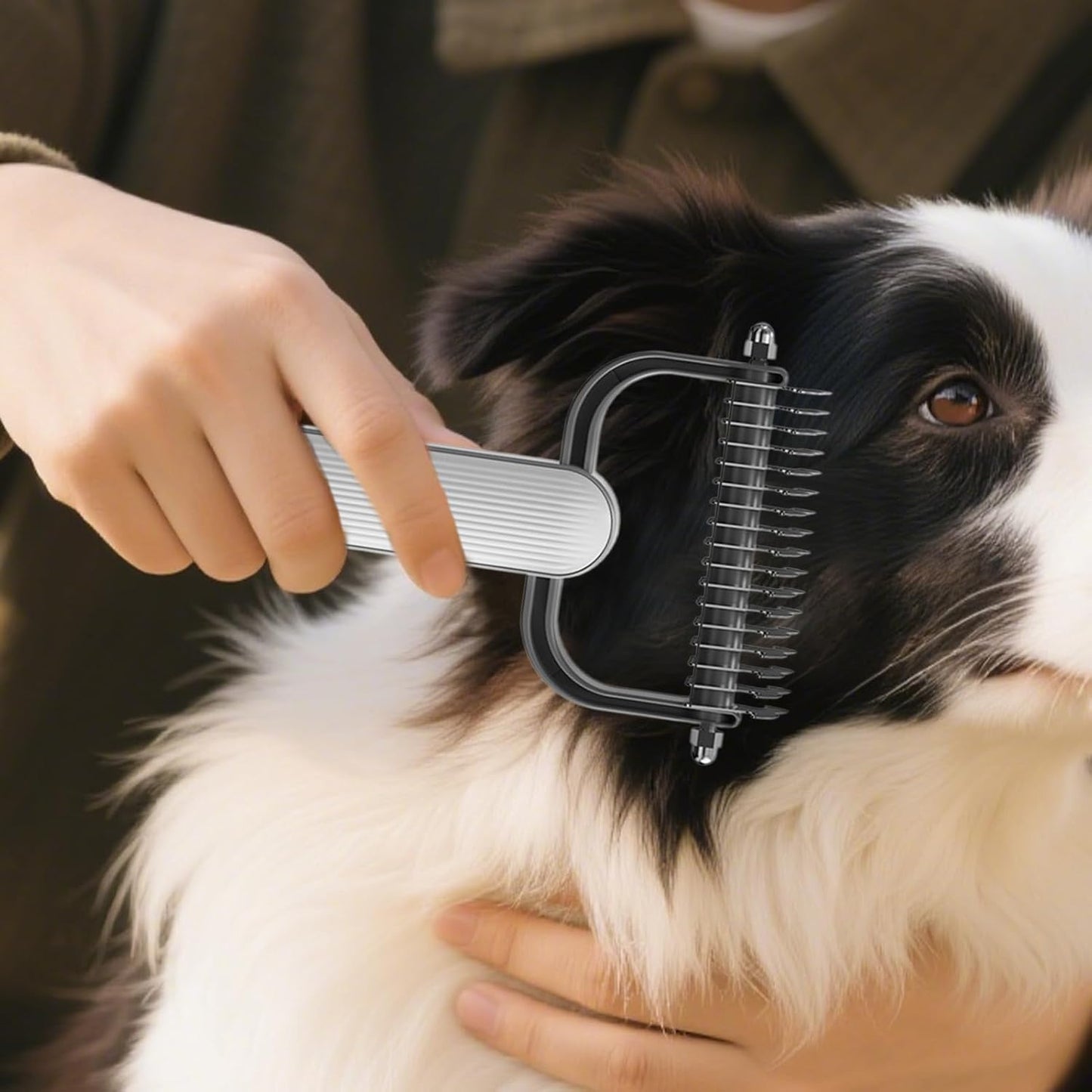 Dematting Comb, Shedding Brush, Grooming Tool, Double-Sided Teeth Design, Comfortable Ergonomic Handle, Pet Hair Detanglers for Dogs and Cats, 6.89x3.86x0.98 Inches