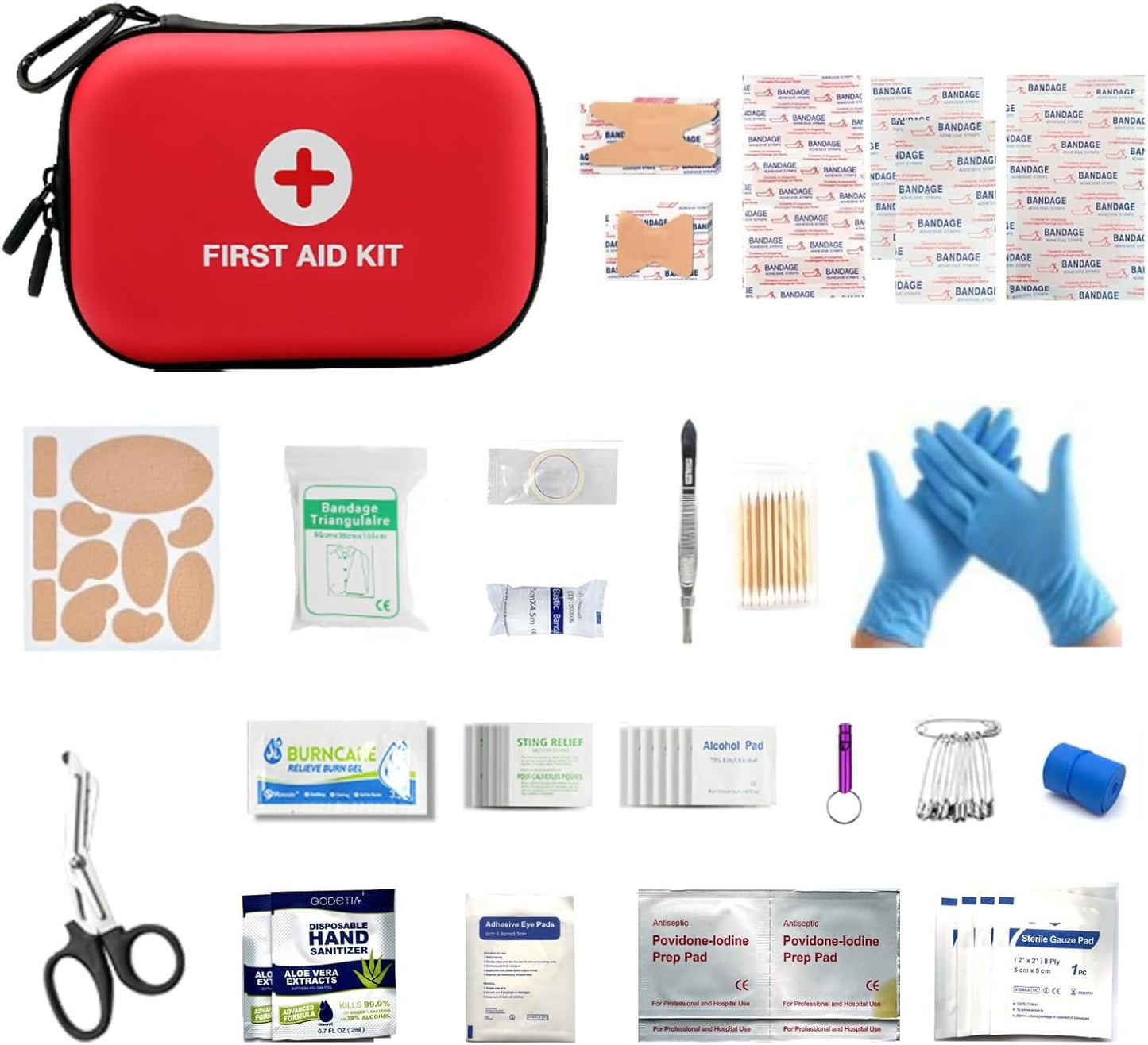 First Aid Kit, 109 Piece with Waterproof Case, for Car Accessories, Home Essentials, Travel, Camping, Hiking, Outdoor Gear