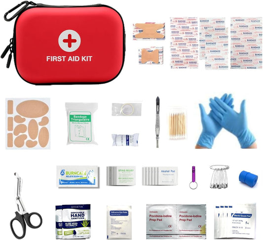First Aid Kit, 109 Piece with Waterproof Case, for Car Accessories, Home Essentials, Travel, Camping, Hiking, Outdoor Gear