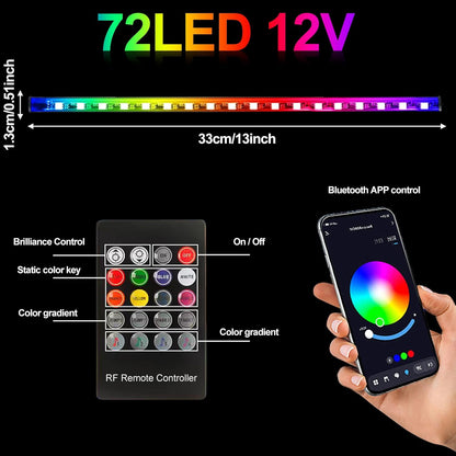 LED Interior Lighting Car, 4pcs 72 Strips RGB Car Interior Lighting Ambient Lighting 12V Cigarette Lighter LED Strip with App Control & Remote Control Dynamic Music Neon