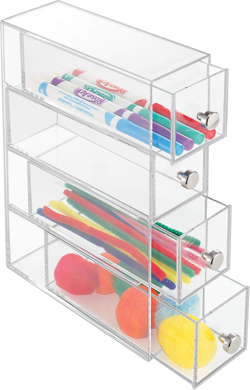 iDesign Makeup Organizer with 4 Drawers, Mini Drawer Makeup Organizer for Make Up, Cosmetics, Jewelry, Makeup Organizer with Plastic Swivel Drawers, Clear