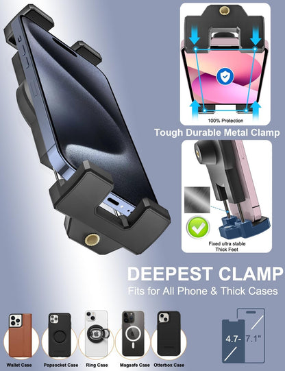 Metal Sun Visor Car Phone Holder, 360 Degree Rotation Multifunctional Phone Holder for Car Visor Clamp, Upgraded Magic Arm More Stable for Your Car Mount for iPhone 16 15 14 13 12 Android Smartphones