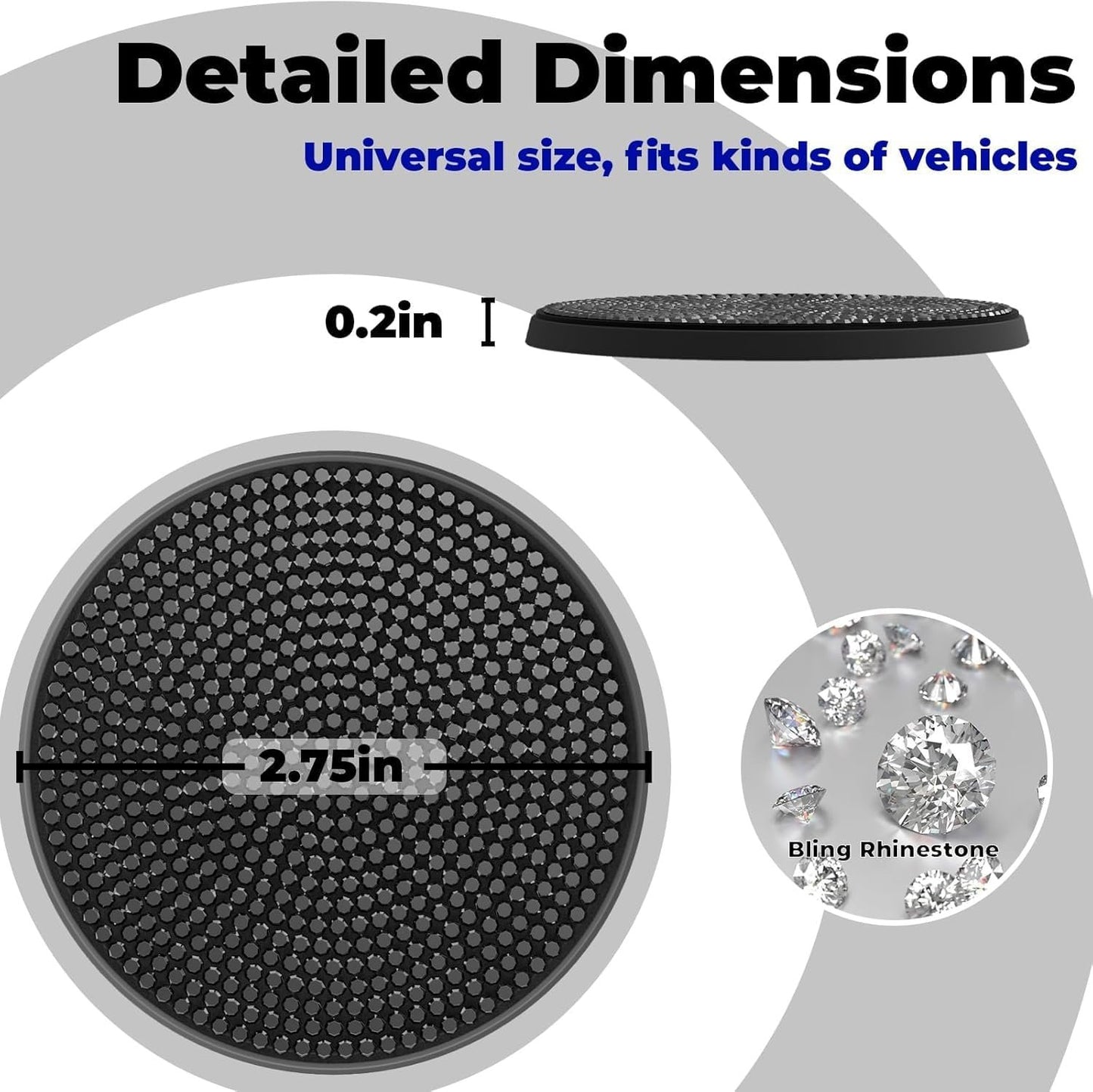 2 Pack Car Cup Holder Coaster,Fashion Anti-Slip Shockproof Universal Vehicle Cup Holders Coasters Insert Bling Crystal Rhinestone Auto Automotive Interior Accessories for Women (Black)