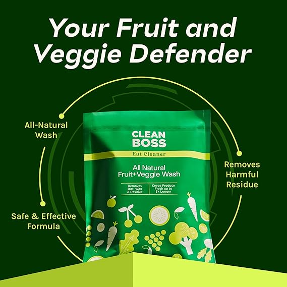 CleanBoss Eat Cleaner Fruit + Veggie Wash Powder - 3 lbs - Removes Harmful Residue - Keeps Produce Fresh Up to 5X Longer - Vegan, Gluten Free