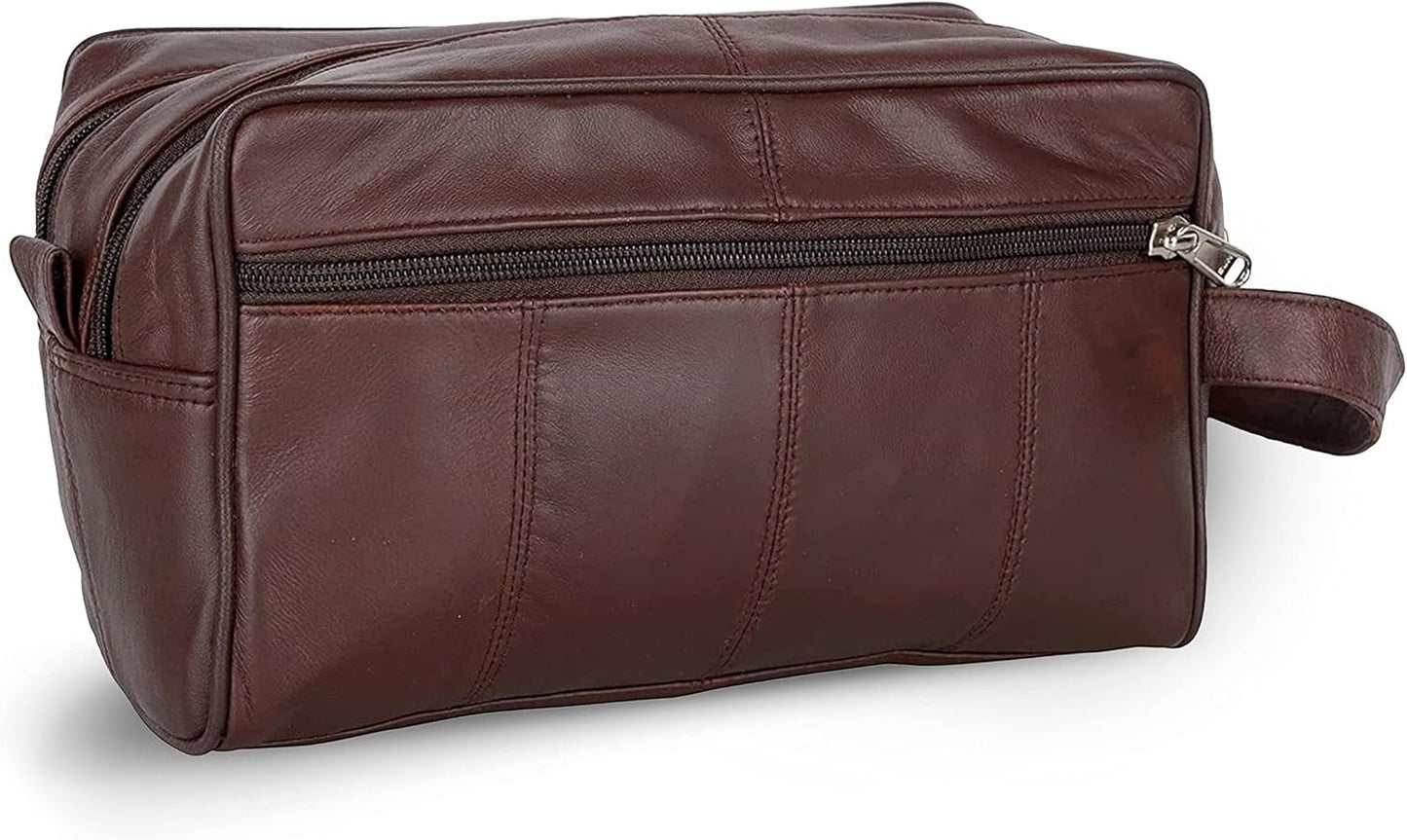 Liberty Leather- Brown Genuine Leather Toiletry Travel Bag for Men and Women, Dopp Kit, Bathroom Organizer Shaving Bag, Cosmetic Bag for Women, Hygiene and Grooming Kit Organizer
