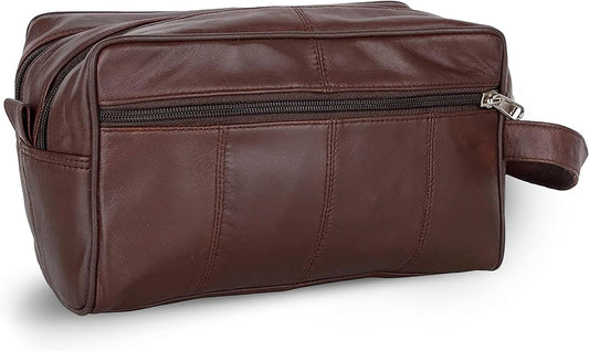 Liberty Leather- Brown Genuine Leather Toiletry Travel Bag for Men and Women, Dopp Kit, Bathroom Organizer Shaving Bag, Cosmetic Bag for Women, Hygiene and Grooming Kit Organizer