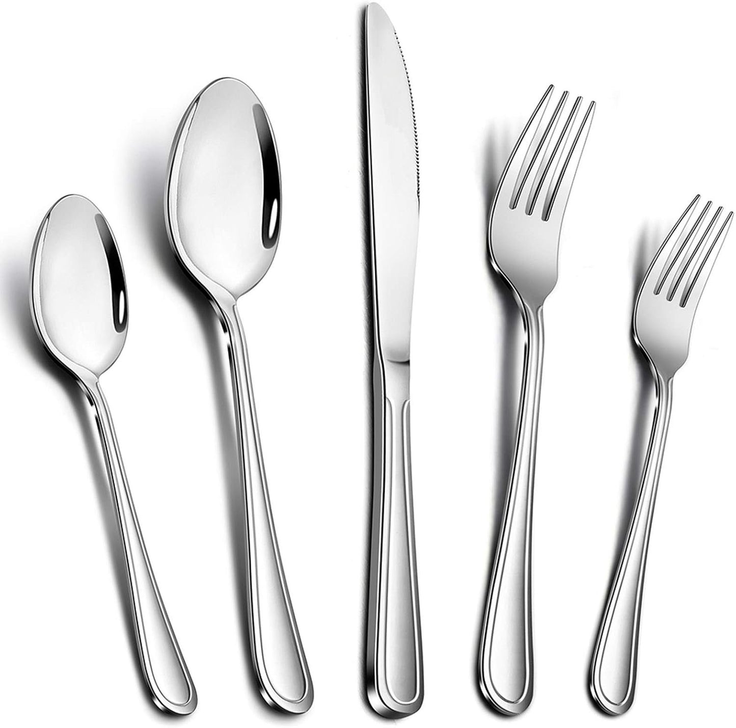 60-Piece Silverware Set, E-far Stainless Steel Classic Flatware Cutlery Set, Eating Utensils for Restaurant Hotel Party, Service for 12, Mirror Finish, Dishwasher Safe