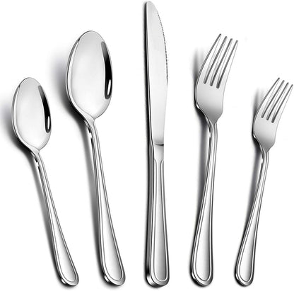 60-Piece Silverware Set, E-far Stainless Steel Classic Flatware Cutlery Set, Eating Utensils for Restaurant Hotel Party, Service for 12, Mirror Finish, Dishwasher Safe