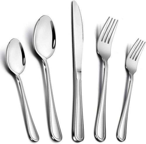 60-Piece Silverware Set, E-far Stainless Steel Classic Flatware Cutlery Set, Eating Utensils for Restaurant Hotel Party, Service for 12, Mirror Finish, Dishwasher Safe