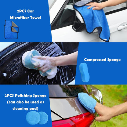 YSWOVUO Car Cleaning Kit, 31 Pieces Car Wash Kit, Car Cleaning Set for Indoor and Outdoor Use, Car Detailing Kit with Brushes, Polishing Sponges, Practical Carry Bag Included