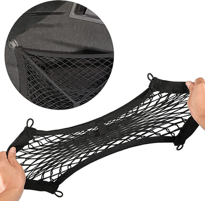 2 Pack Universal Mesh Cargo Netï¼ŒBetterJonny Stretchable Elastic Automotive Cargo Nets with 8 Pieces Mounting Screws and Hooks for Car Trunk Storage Mesh Pocket Net(Black)