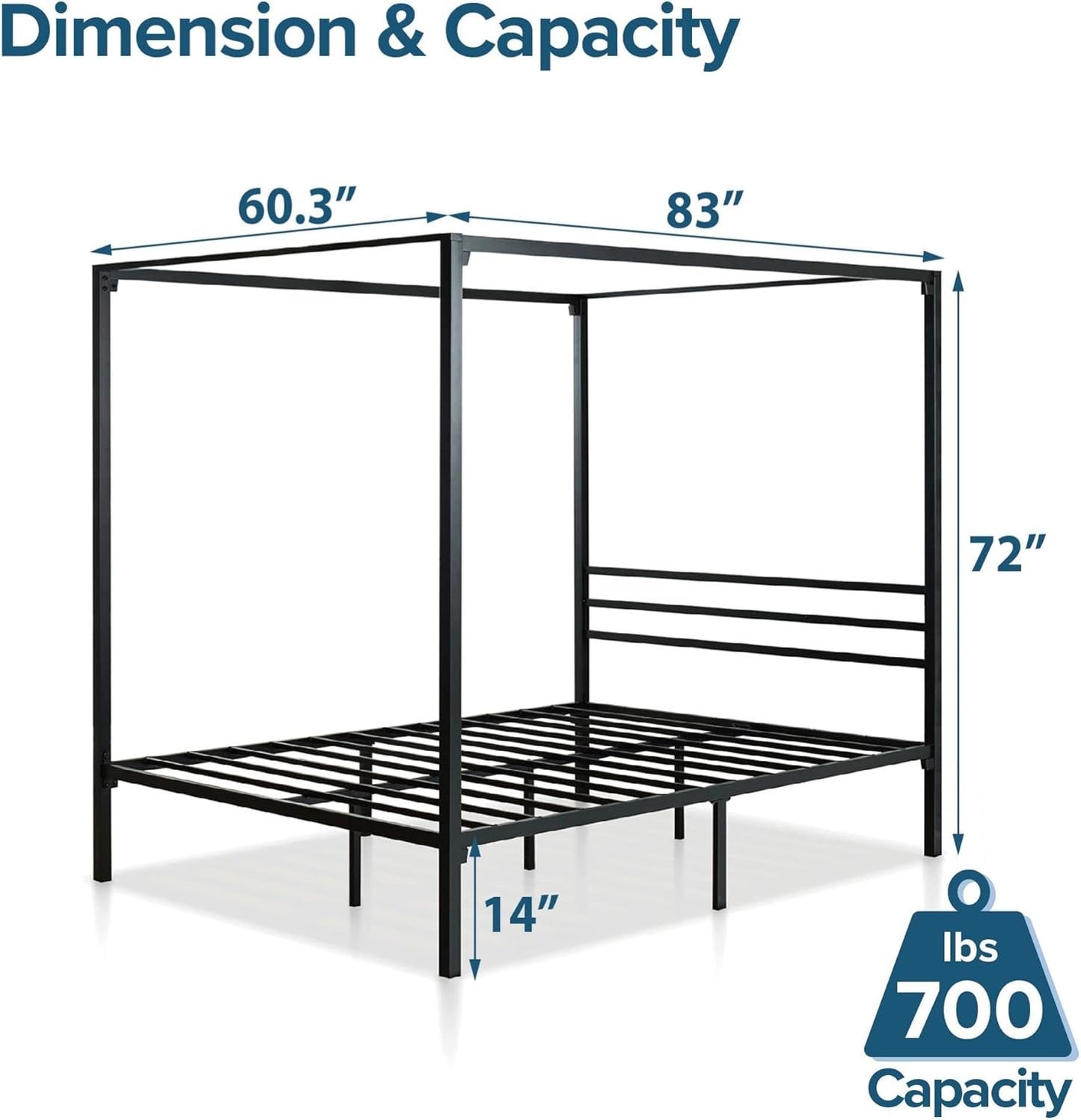 ZINUS Patricia Black Metal Canopy Platform Bed Frame / Mattress Foundation with Steel Slat Support / No Box Spring Needed / Easy Assembly, Queen