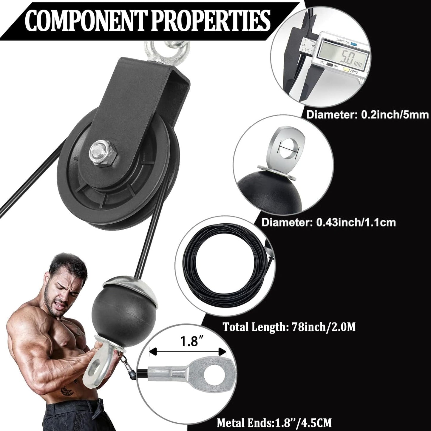 Taeku Fitness Pulley Cable, Heavy Duty 6mm Cable Steel Wire Rope Replacement Cable Machine Accessories for Home Gym Weight Lift Pulley System